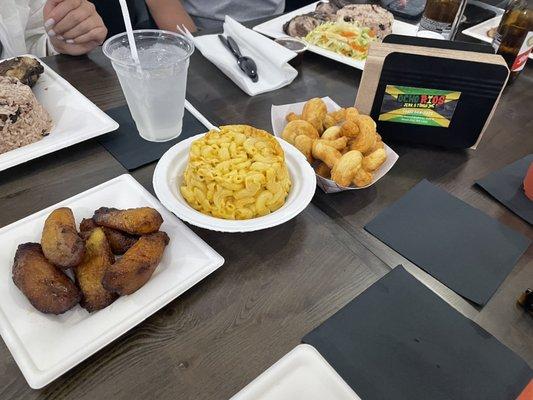 Plantains, Mac n cheese, dumplings