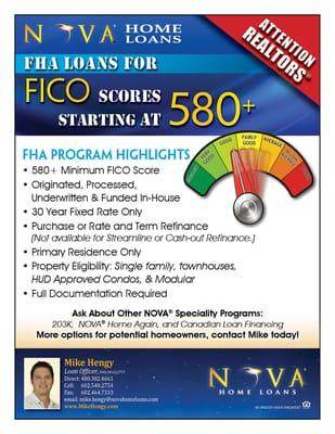 FHA Loans starting at 580 credit scores