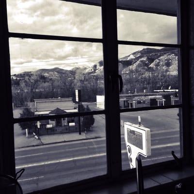 Kitchen window facing an authentic mexican restaurant located right across the street from the hotel.