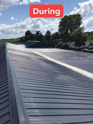 During metal roof restoration