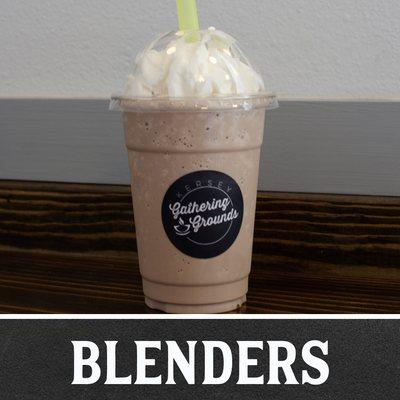 Try our new Blenders! These frozen blended drinks are so yummy! Chai, Vanilla Bean and Cookies and Creme don't have coffee.