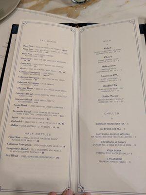 Bar menu