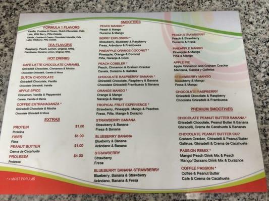 Menu as of August 2014