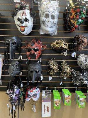 Unique and fun masks as well as accessories - nails, makeup, vampire teeth, tights, capes, hats and so much more!!