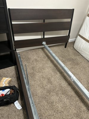 Another angle to the bed frame with the missing parts