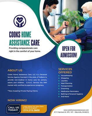 Now open for admission! Ask about how to get free home care hours!