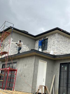 New stone veneer on this new construction