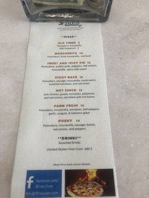 This is their menu from yesterday