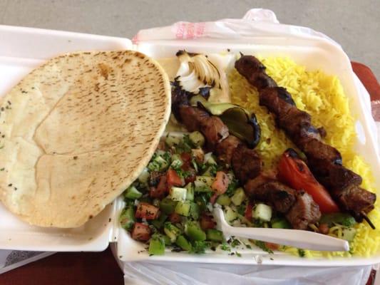 Lamb kebab with hummus and Arabic salad! Yum!