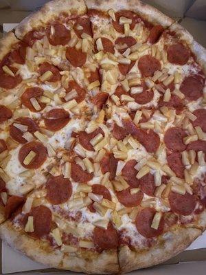 Pepperoni and pineapple large pizza