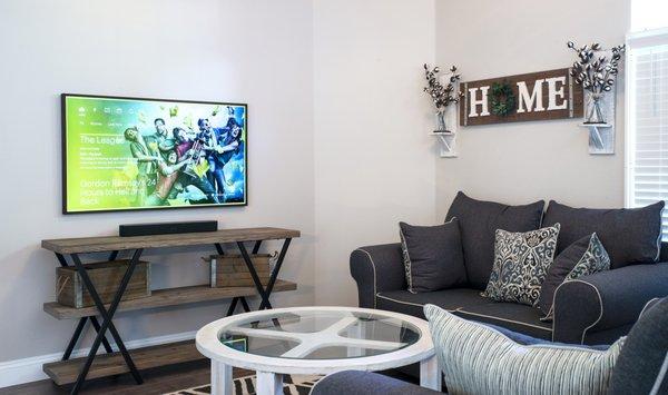 Mounted TV in living room.