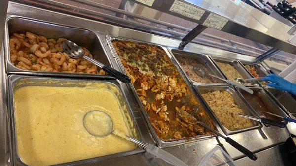 Shrimp and grits, red beans and rice,