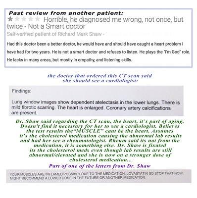 Top is a past review from another patient. Below is what I saw taking a relative. Enlarged heart or small stroke isn't a problem?