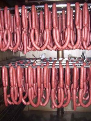 Our Homemade Hickory Wood Smoked Wieners, all made with 100% real Beef and Pork and our own home blend of spices.