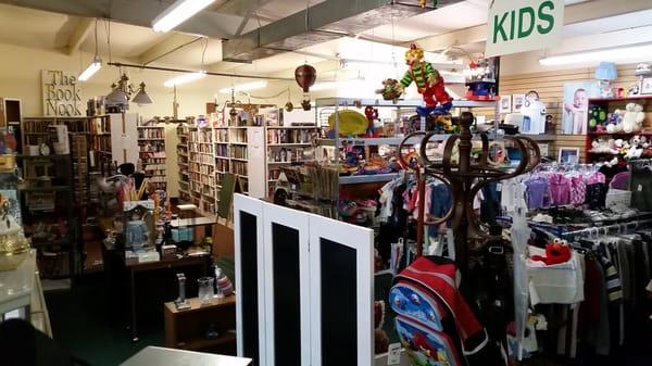 Kids area and a quiet corner for checking out books.