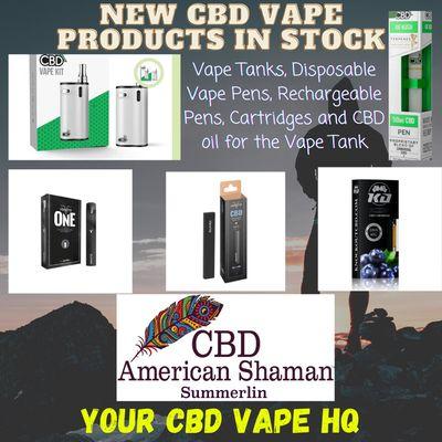 New CBD Vape products in stock, disposable pens, rechargeable pens, tanks, cartridges and our VG Cloud Nano Oil to refill the tanks!