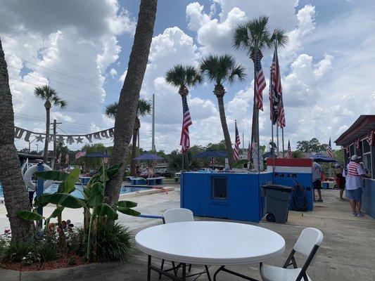 Flags and pool.