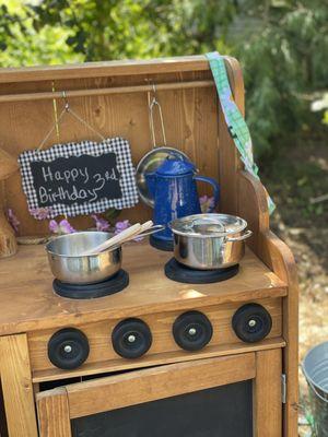 Soup pots and Happy Birthday sign.