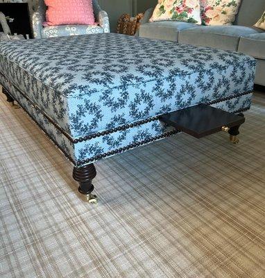 Beautiful custom ottoman with wood trays