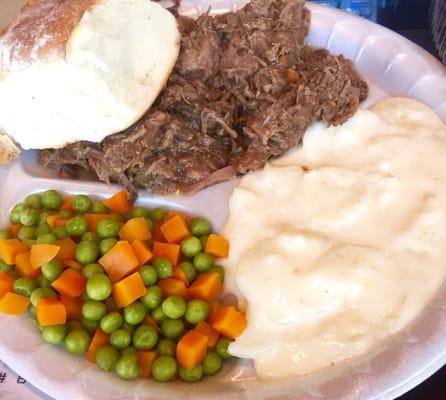 RIK - Thursday Lunch and Dinner: Pot Roast, mix veggie, scalped potatoes, dinner roll