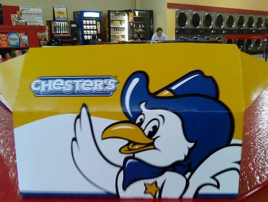 This gas station sells Chester's Chicken. Good! (Photo was taken at the laundromat next door to the gas station.)