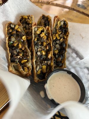 Black bean egg rolls and homemade dip