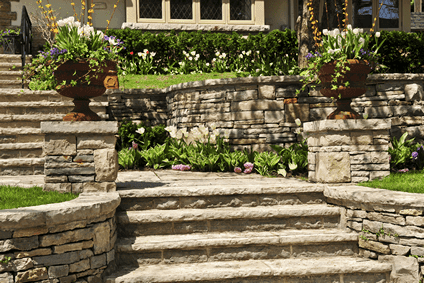 Garden Walls, Garden Steps, Garden Planters.  Brick, stone and concrete planters by Kettering Kustom Masonry.