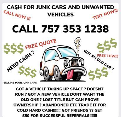 We Buy Junk Cars & Unwanted Vehicles! Call the number for instant quote