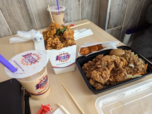 Pork cutlet popcorn chicken and milk tea