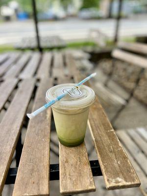 My new summer obsession - iced Matcha Green Tea Latte with pistachio milk