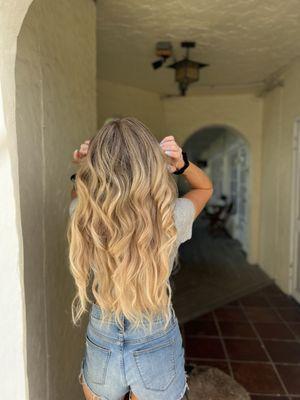 Blonde balayage with extensions by Raqual Rose