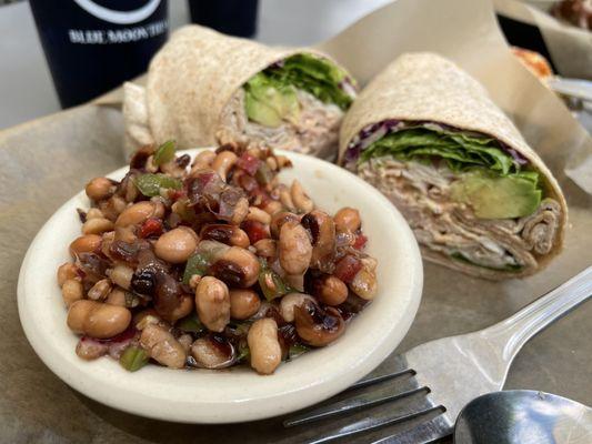 Fresco wrap and black eyed pea salad