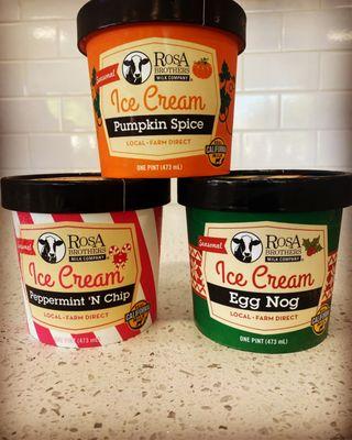 As of 9/12/23
 Seasonal flavors now available. Pumpkin Spice, Egg Nog, Peppermint 'N Chip
 Scoop and Pint