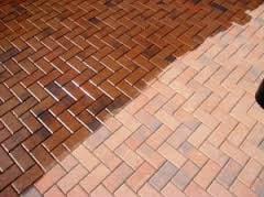 Before and After Cleaning and Sealing of brick pavers