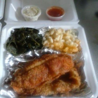 Catfish Macaroni,Cheese,Collard Greens