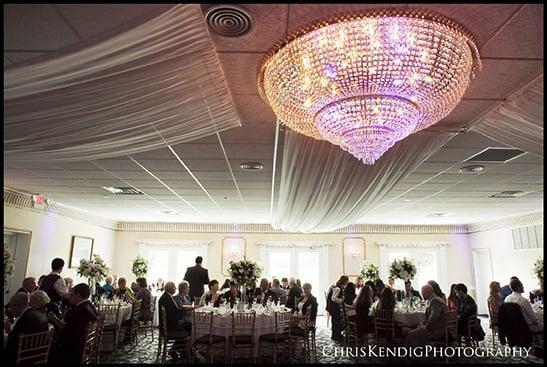 View of the banquet hall set up during dinner.