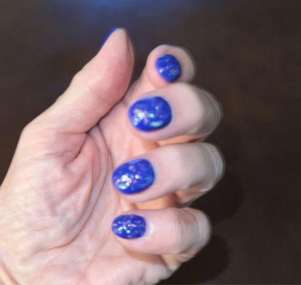 Needed them cut short for contact lenses removal. Beautiful cobalt color, with sparkles added to match a dress to a wedding.