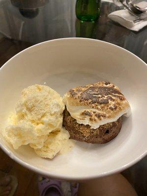 Chocolate lava cake and vanilla ice cream