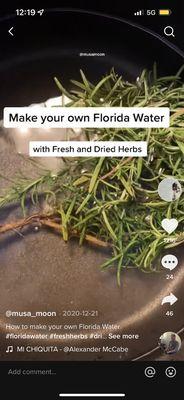 TikTok video showing how to make Florida water. @musa_moon