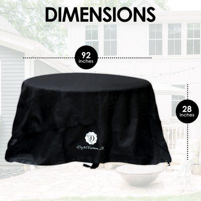 The round patio table cover measures at 92 in x 28 in., which means they fit the smallest to the largest outdoor patio table and chair sets.