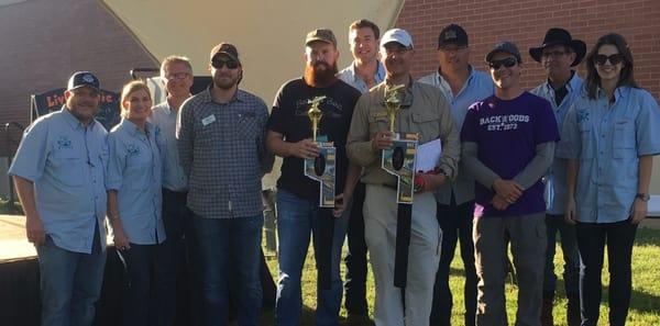 The fly fishing team of two that caught the most trout with in an hour, along side the lead team of the event!