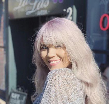 Platinum ash with a little hint of lavender performed by Lexy at LaLa's Styling Studio!