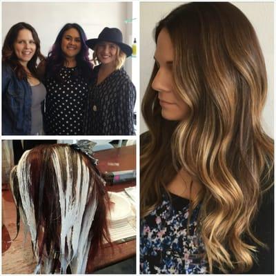 Bussiness of Balayage ADVANCED class! 3mth old balayage on model. Today's visit was a root cover and a few signature dark pieces