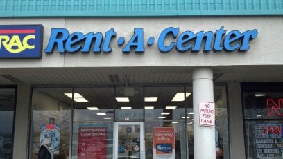 A close up shot of the Rent-A-Center storefront, Trenton, NJ