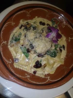 Roasted butternut ravioli, dried cranberries, garlic, shallots, spinach with sage brown butter sauce SPECIAL