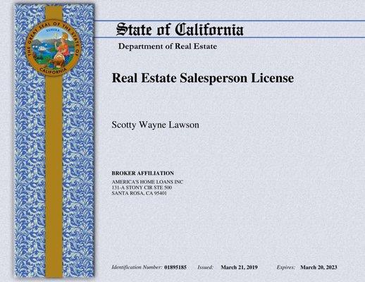 CA Dept. of Real Estate License