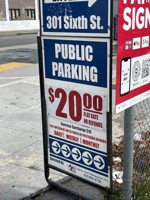 Parking prices sign