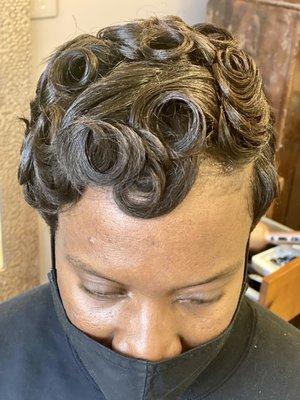 Pin curls set. Relaxed hair