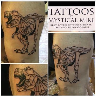 4/12/16 Outstanding & Extremely Skillful Tattoo Work. "The Dinosaur " by Artist #Mysticalmike Call or Text for Info. 917-443-1438