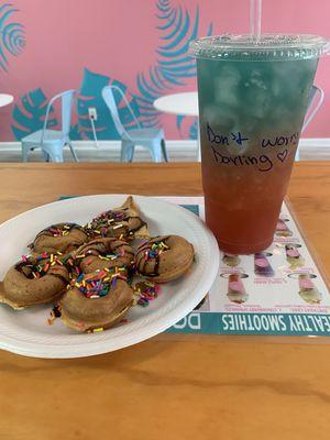 Donuts and energy drink... protein and energy good for your body..